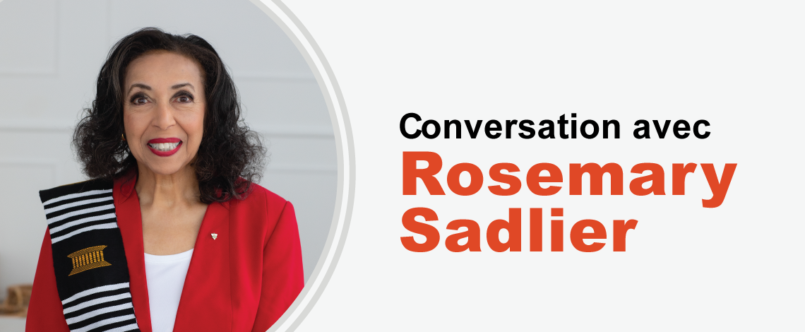 Portrait de Rosemary Sadlier. À droite, on lit : Conversation avec Rosemary Sadlier.