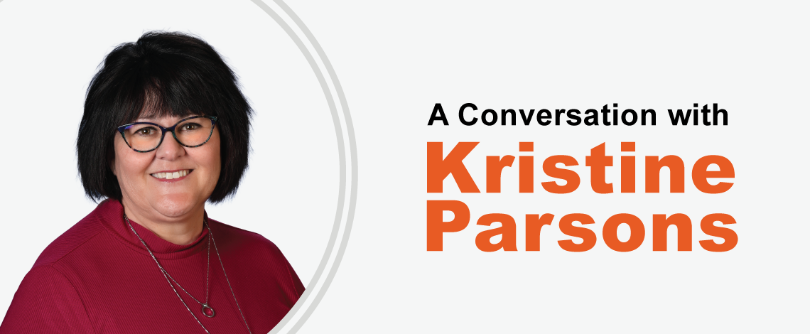 Headshot of Kristine Parsons. Text displays, In conversation with Kristine Parsons RECE, Council Chair