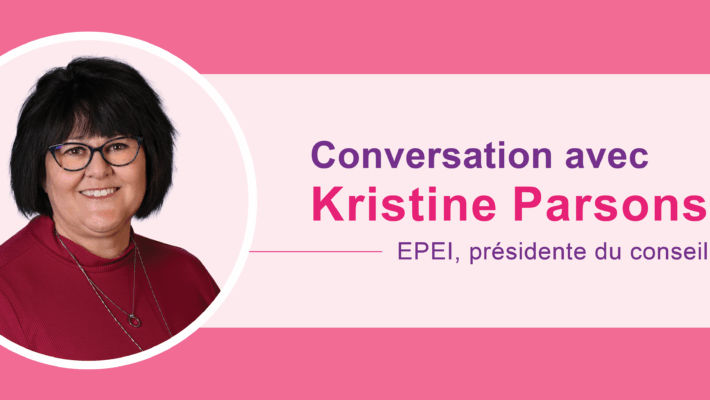Portrait de Kristine Parsons. À droite, on lit : Conversation avec Kristine Parsons, EPEI et présidente du conseil