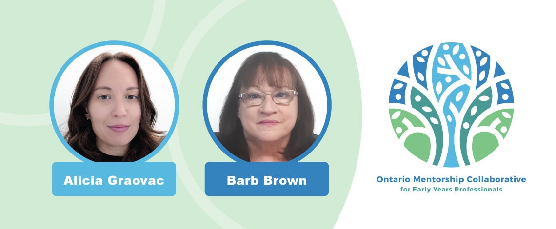 Headshots of Alicia Gravoac and Barb Brown. Ontario Mentorship Collaborative logo to the right
